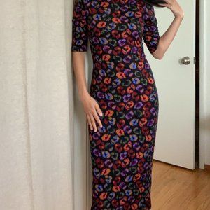 Farm Rio BLACK IKAT LEOPARD-PRINT DYED JERSEY DRESS